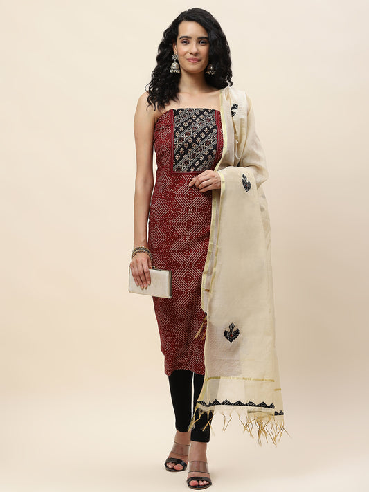 Neck Patch Cotton Unstitched Suit With Dupatta