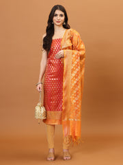 Woven Banarasi Chanderi Unstitched Suit With Dupatta