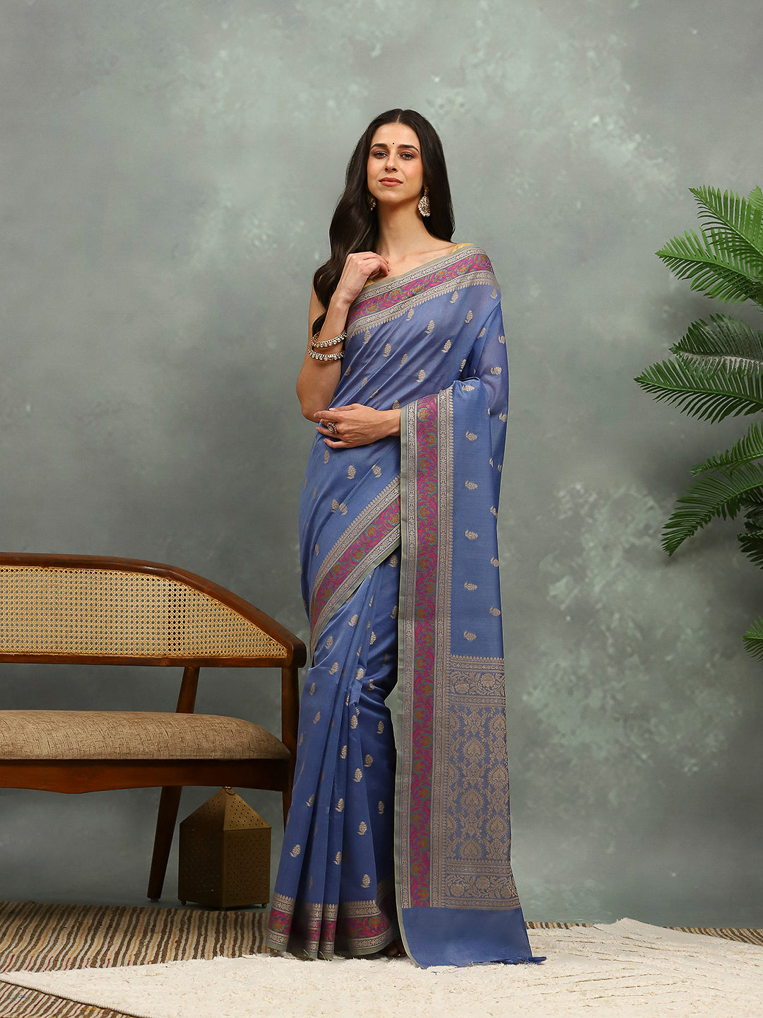 Resham Embroidered Cotton Blend Woven Saree