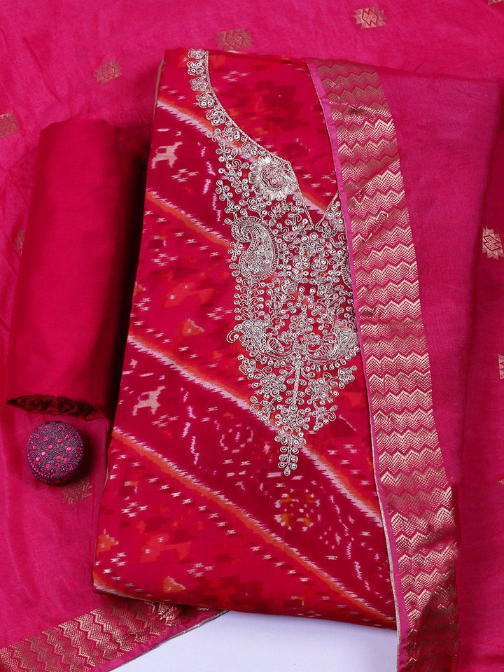 Embroidered Cotton Blend Unstitched Suit With Pant &amp; Dupatta