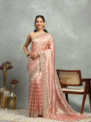 Pearl & Sequin Embroidered Tissue Saree