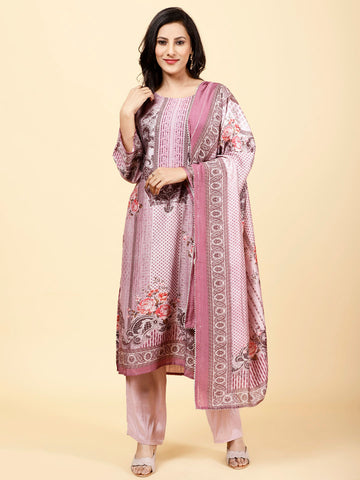 Floral Printed Cotton Kurta With Pants & Dupatta