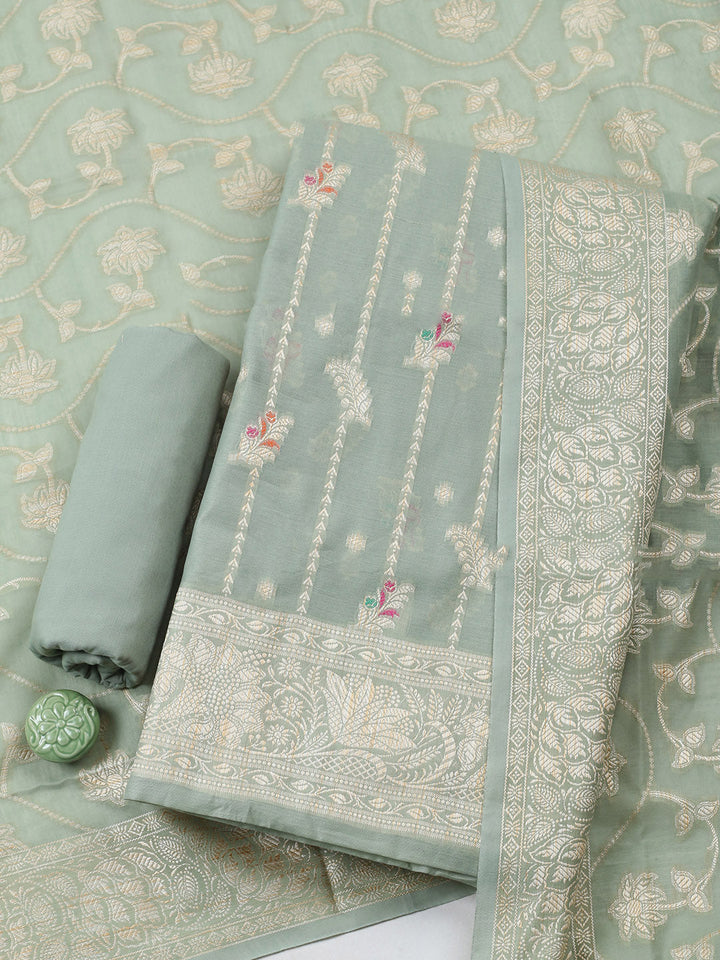 Woven Design Chanderi Unstitched Suit With Pant &amp; Dupatta
