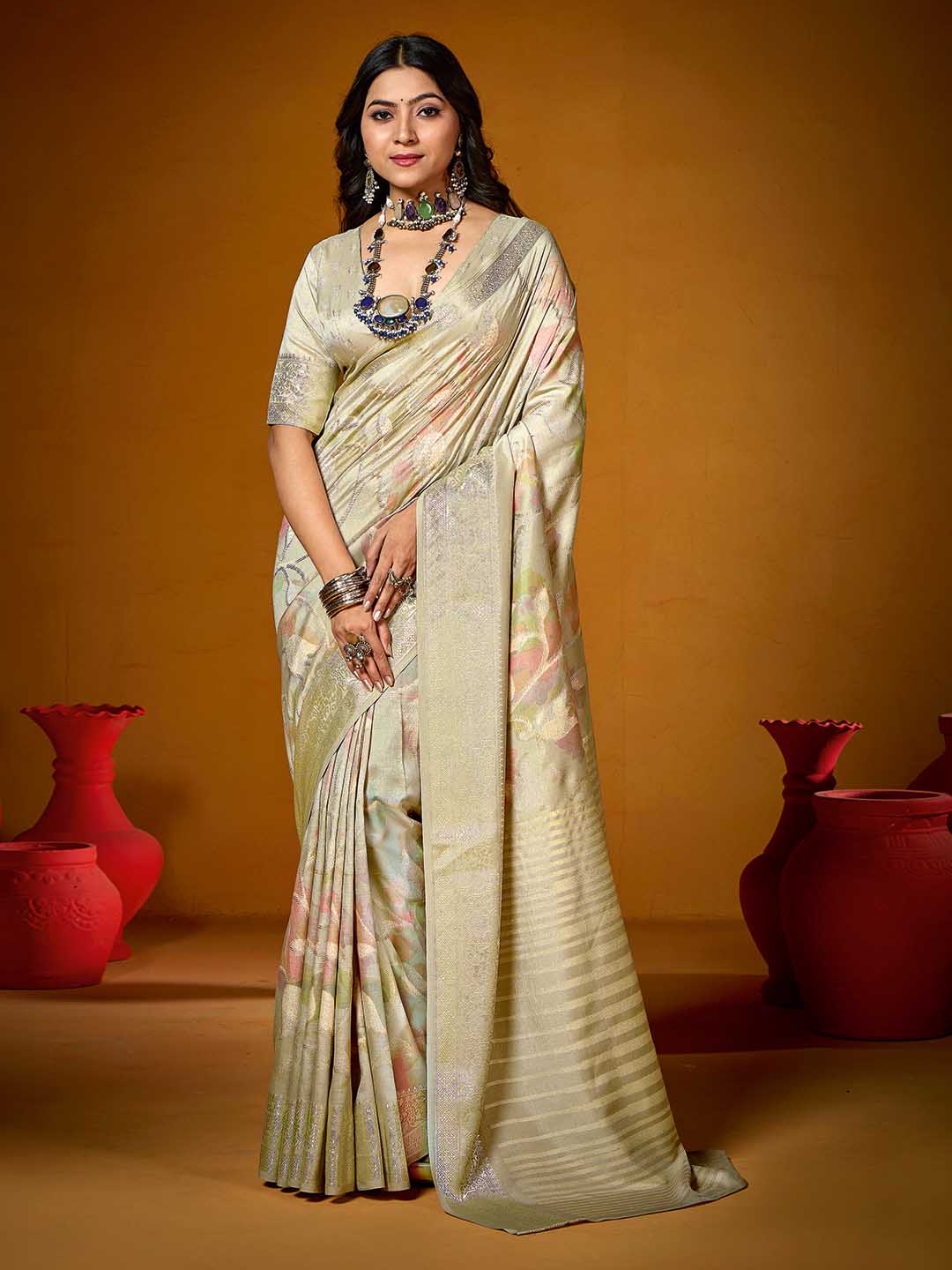 Floral Printed Art Silk Woven Saree