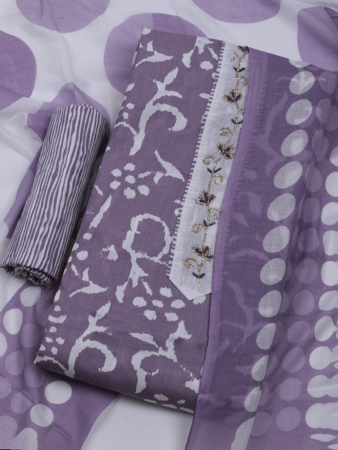 Printed Cotton Blend Unstitched Suit With Dupatta