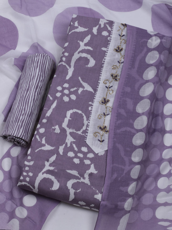 Printed Cotton Blend Unstitched Suit With Dupatta