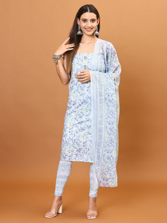 Neck Patti Printed Cotton Unstitched Suit Piece With Dupatta