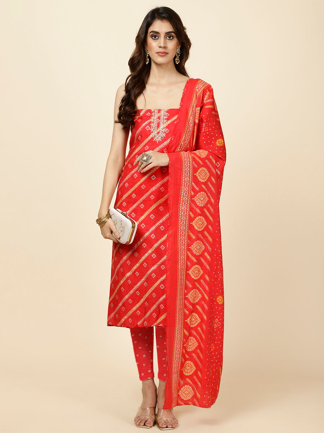 Printed Chanderi Unstitched Suit Piece With Dupatta