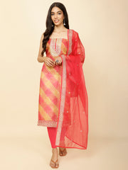 Neck Embroidered Organza Unstitched Suit Piece With Organza Dupatta