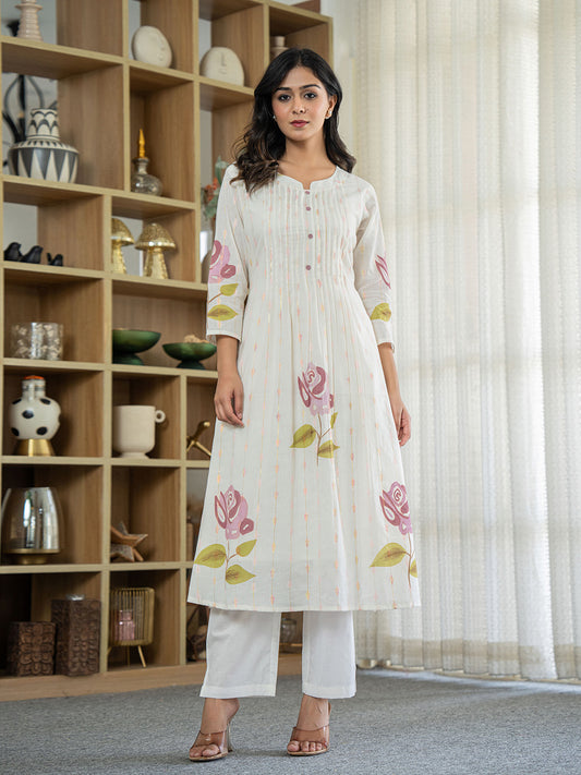 Printed Cotton Blend Kurta With Pants