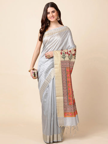 Plain Zari Border Tussar Saree