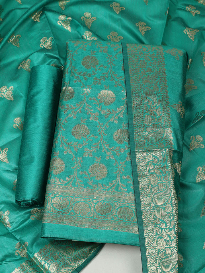 Woven Design Chanderi Unstitched Suit With Pant &amp; Dupatta