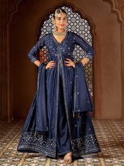 Intricate Embroidery Chinon Suit With Pant & Dupatta