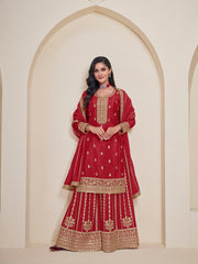 Embroidered Chinon Unstitched Suit With Pant & Dupatta