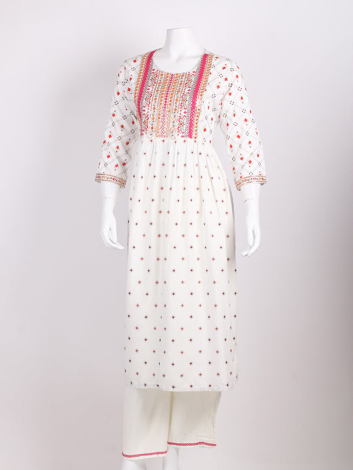 Neck Embroidered Cotton Blend Kurta &amp; Pants