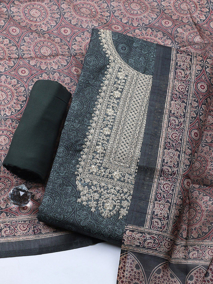 Embroidered Cotton Blend Unstitched Suit With Pant &amp; Dupatta