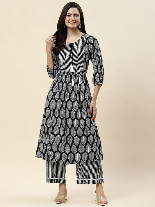 Floral Printed Cotton Kurta With Pants