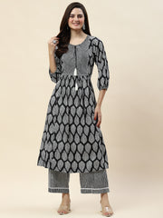 Floral Printed Cotton Kurta With Pants