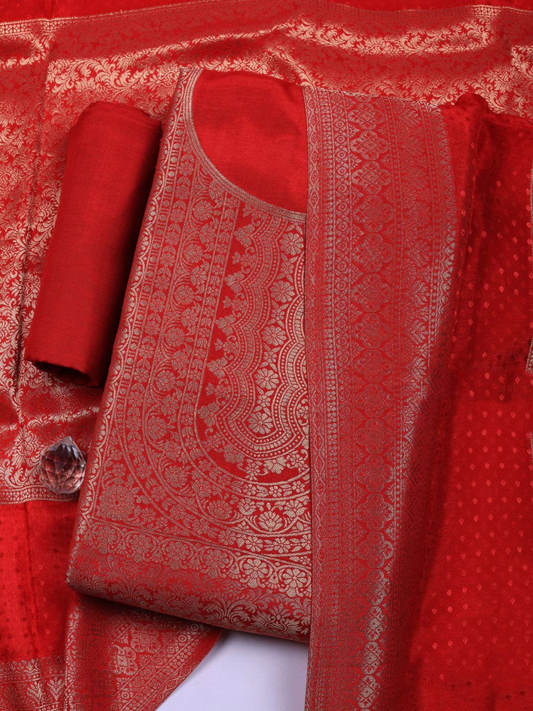 Woven Design Chanderi Unstitched Suit With Pant &amp; Dupatta