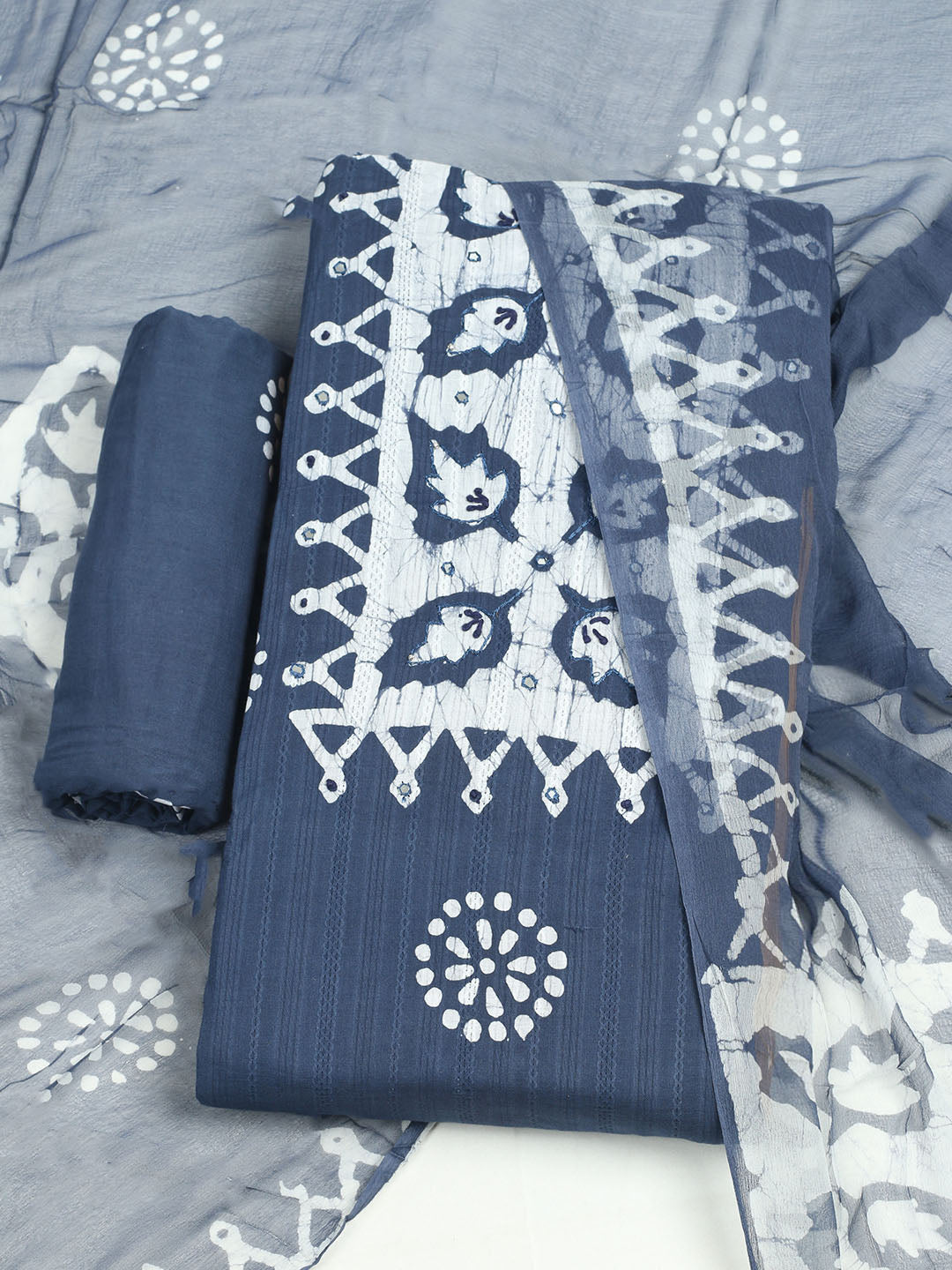 Printed Cotton Unstitched Suit With Pant &amp; Dupatta