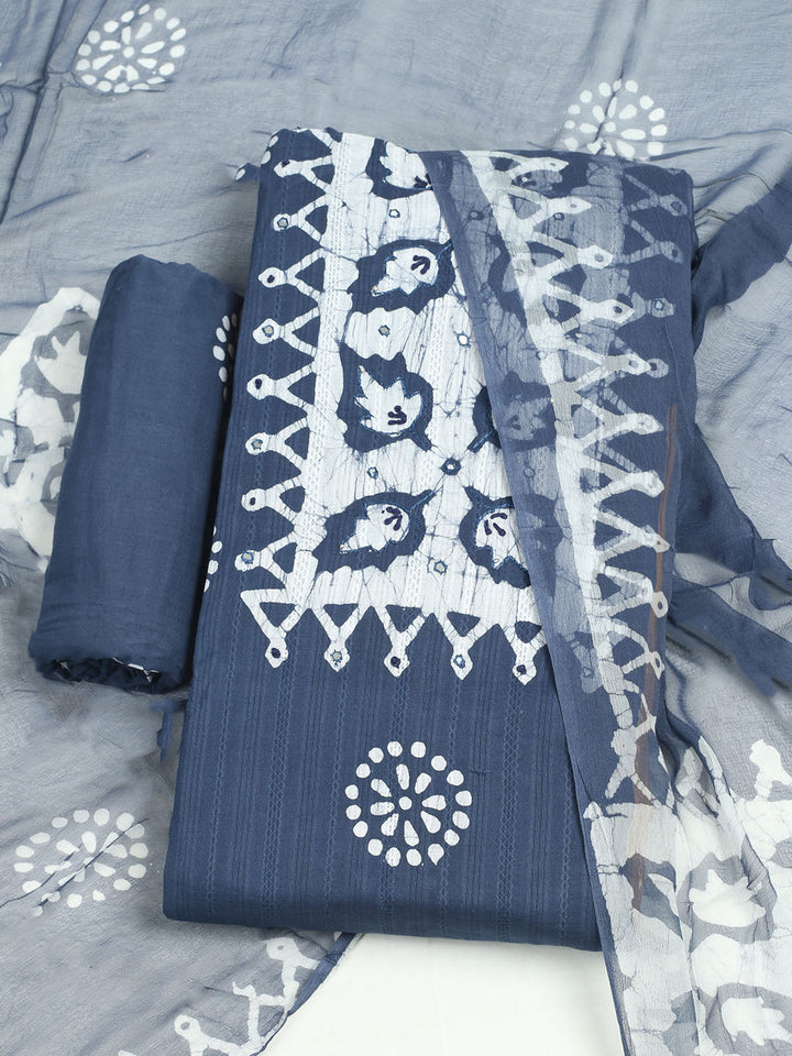 Printed Cotton Unstitched Suit With Pant &amp; Dupatta