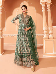 Embroidered Georgette A Line Gown With Dupatta