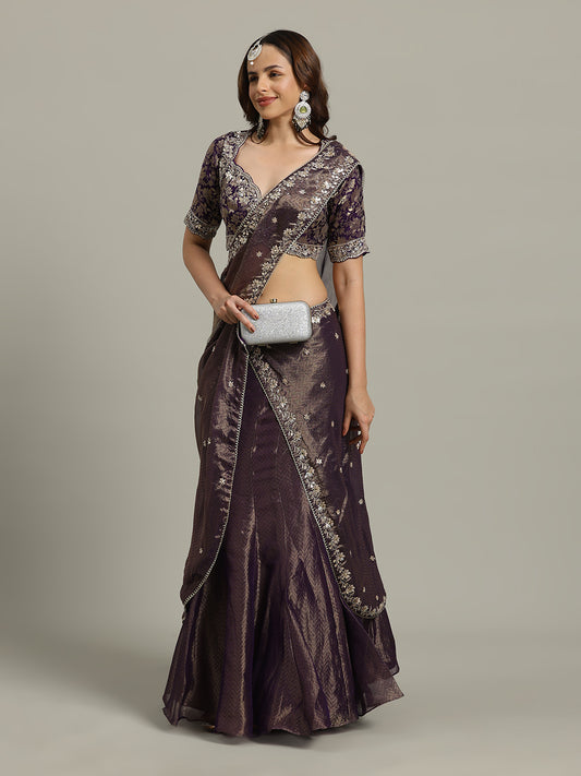 Embroidered Tissue Choli With Lehenga & Dupatta