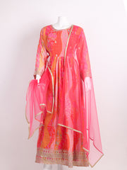 Embelished Work Art Silk Sweet Heart Long Gown With Dupatta