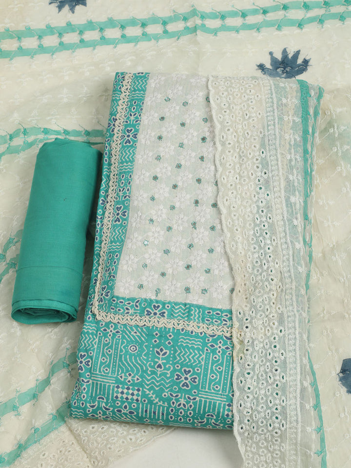 Printed Cotton Unstitched Suits Printed Suit With Pant &amp; Dupatta