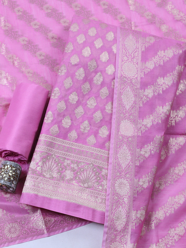 Woven Chanderi Unstitched Suit With Dupatta