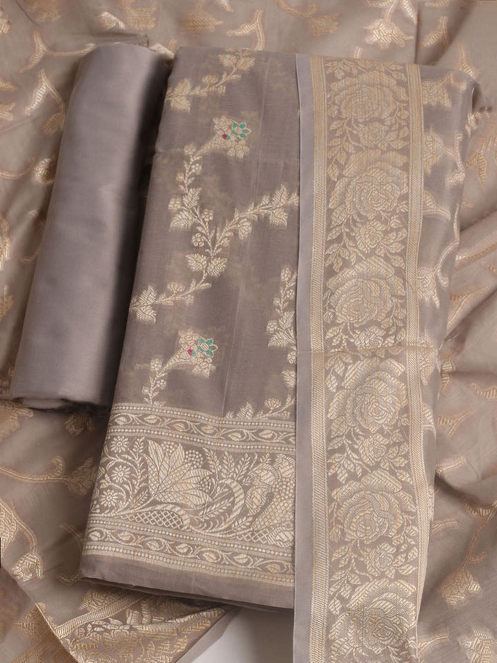 Woven Design Chanderi Unstitched Suit With Pant &amp; Dupatta