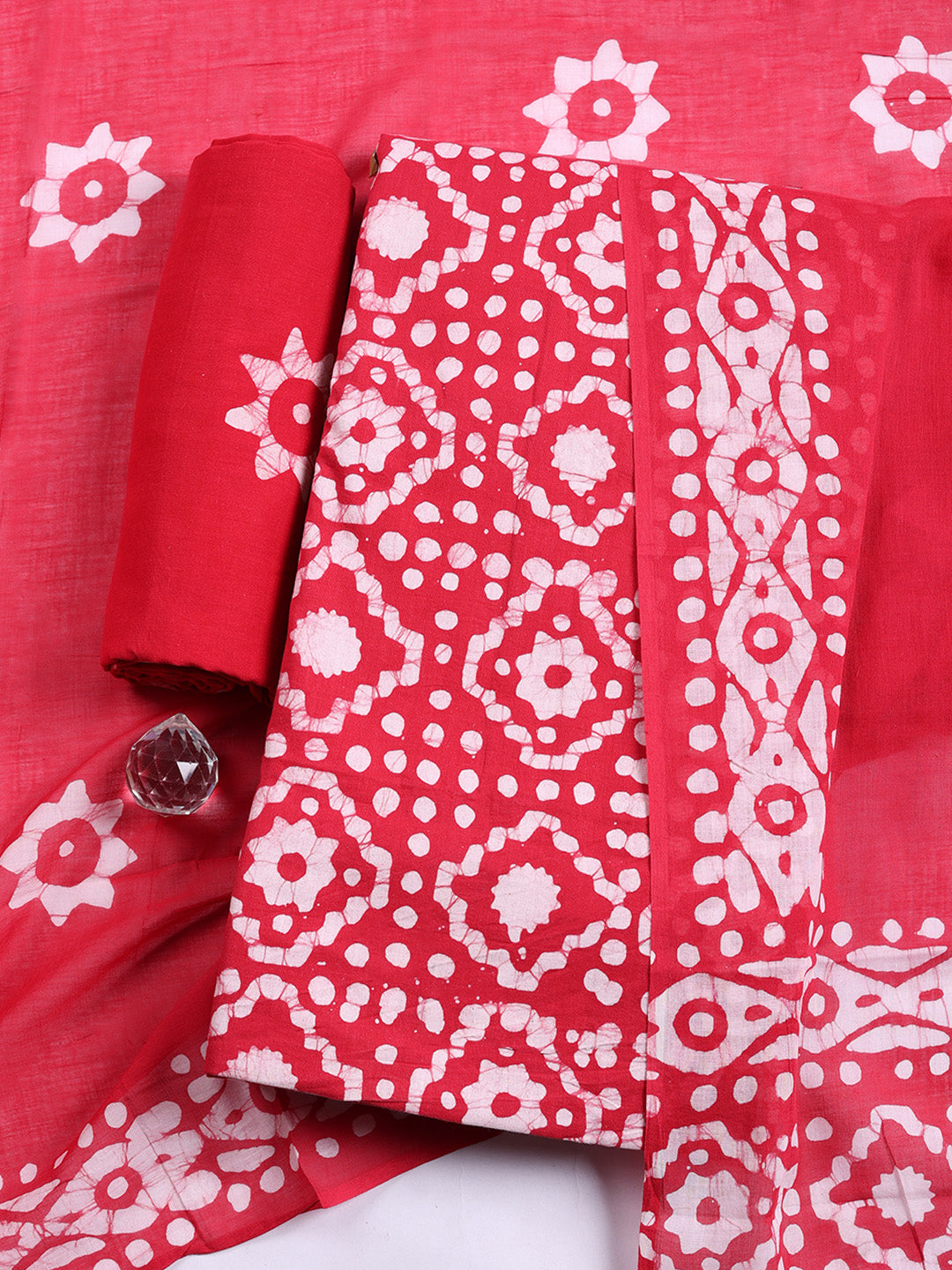 Printed Cotton Blend Unstitched Suit With Pant &amp; Dupatta