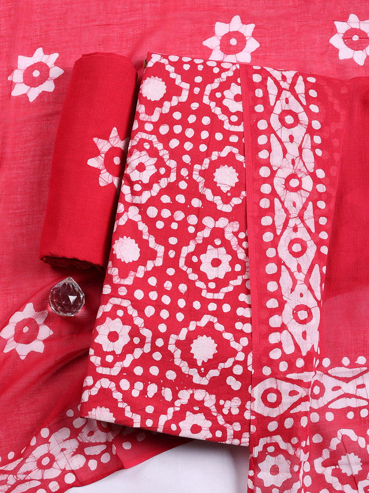 Printed Cotton Blend Unstitched Suit With Pant &amp; Dupatta