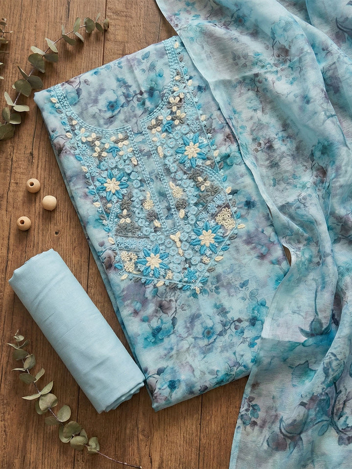 Embroidered Linen Unstitched Suit With Pant