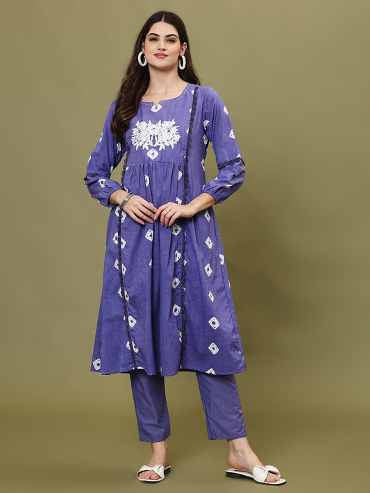 Printed Cotton Blend Kurta With Pants