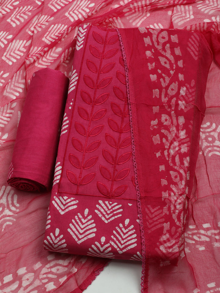 Printed Cotton Blend Unstitched Kurta With Pant &amp; Dupatta