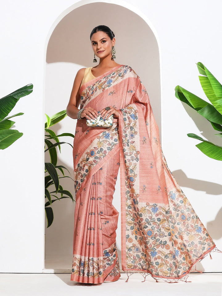 Floral Printed Tussar Silk Saree