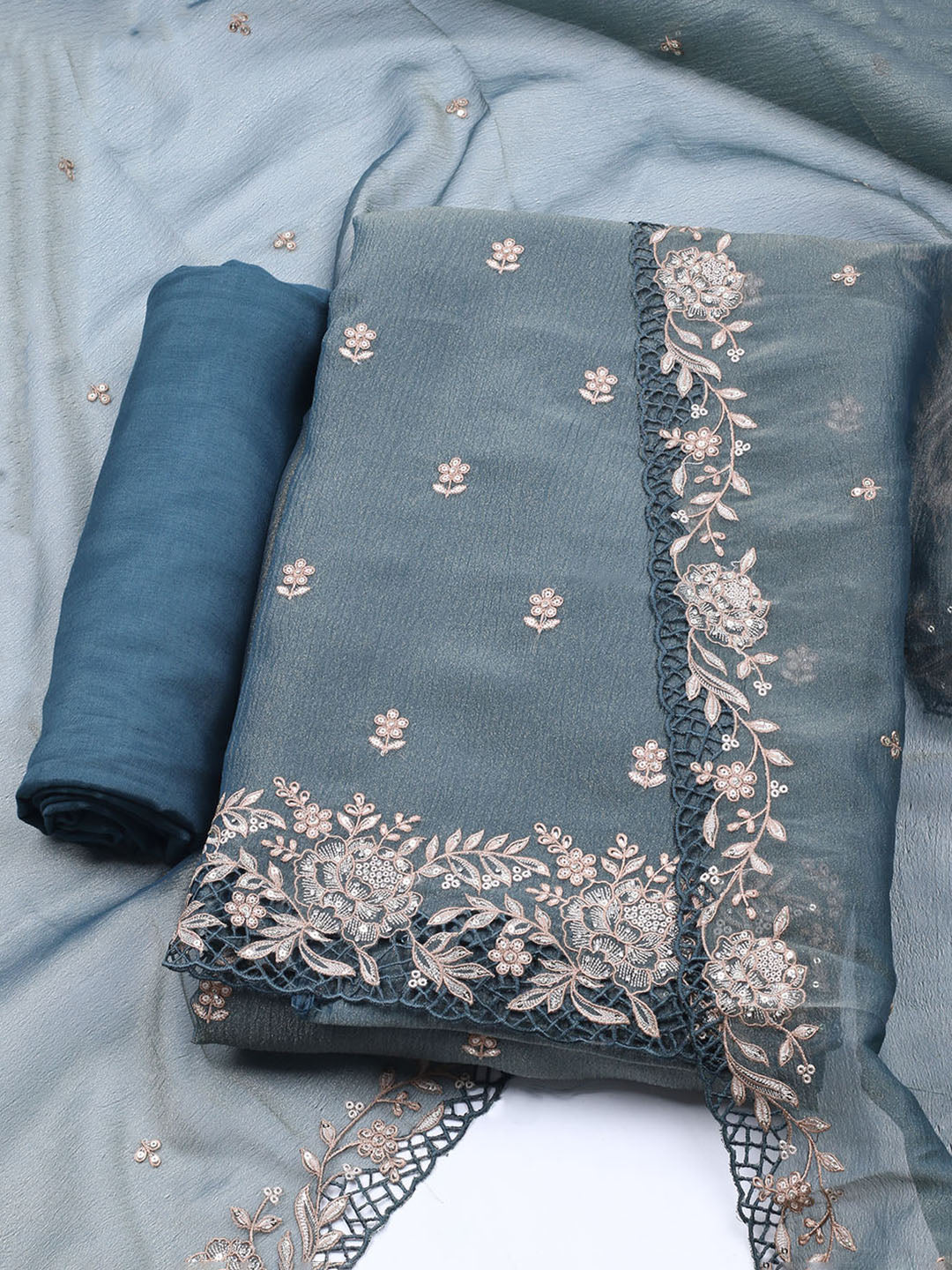 Embroidered Tissue Unstitched Suit With Dupatta