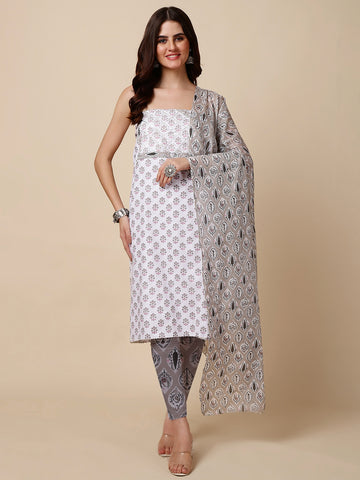 Printed Cotton Unstitched Suit With Dupatta