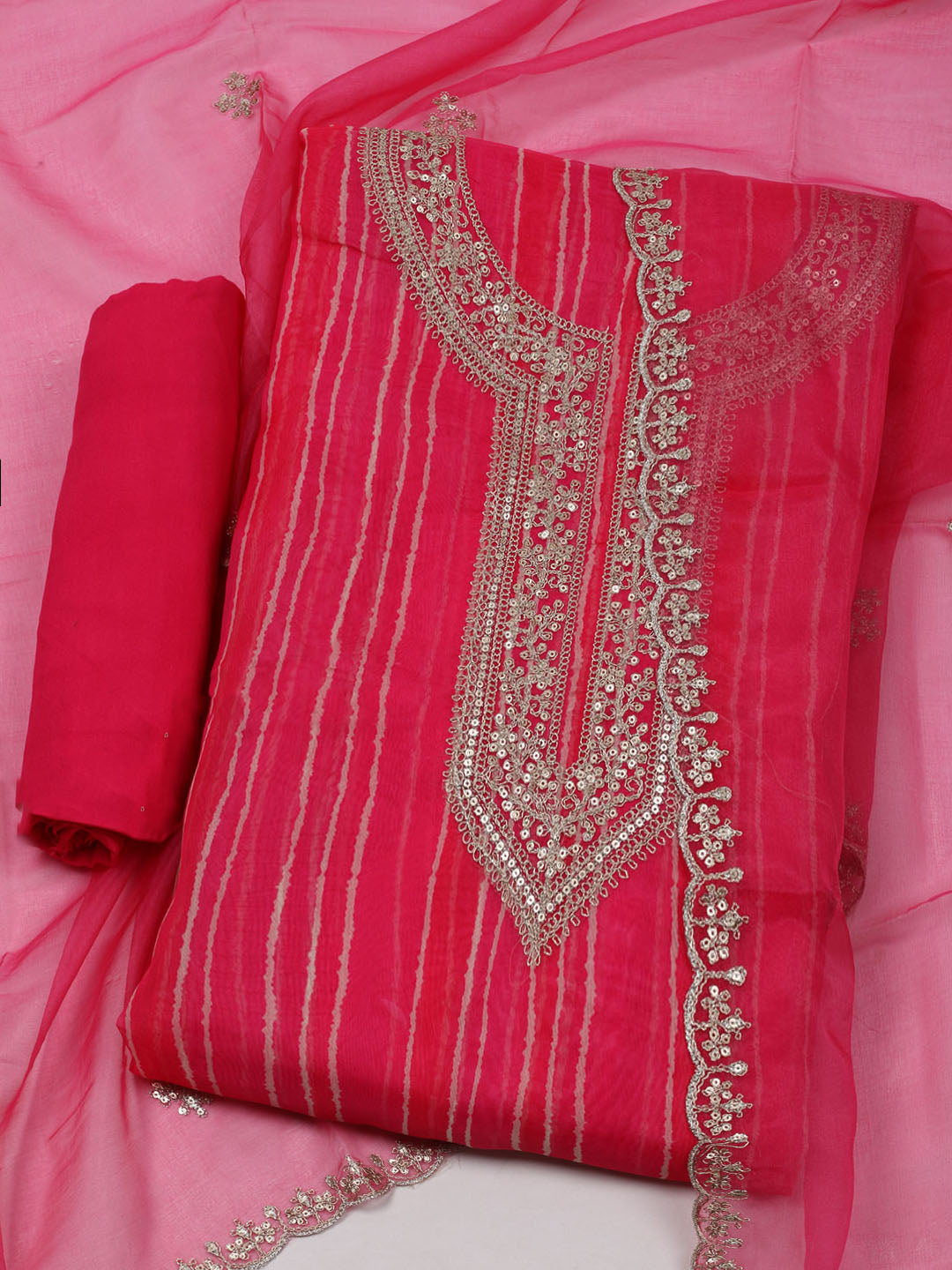 Embroidered Organza Unstitched Suit With Dupatta