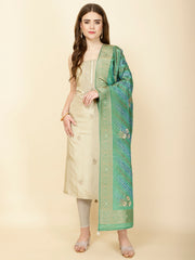 Neck Embroidered Chanderi Unstitched Suit Piece With Dupatta