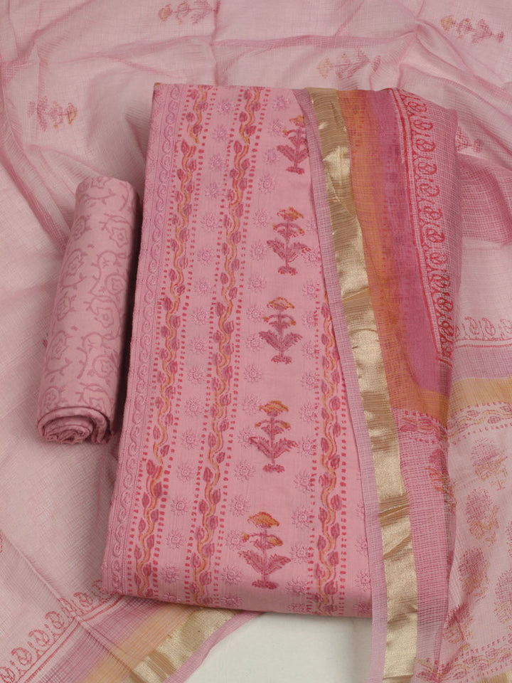 Printed Cotton Unstitched Suits Printed Suit With Pant &amp; Dupatta