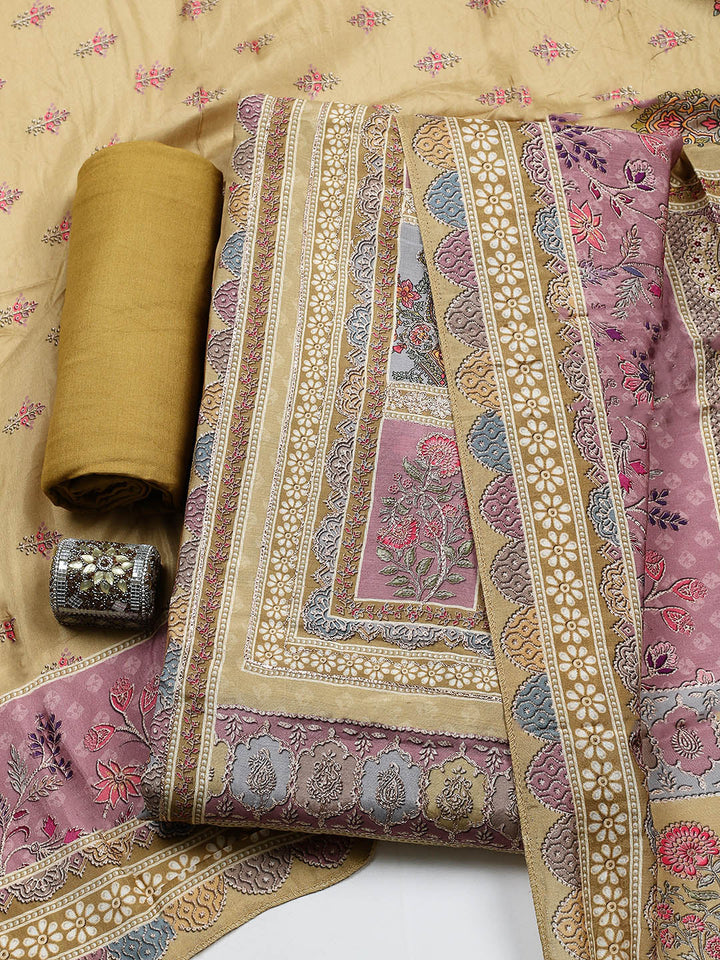 Embroidered Muslin Unstitched Suit With Pant &amp; Dupatta