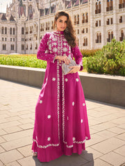 Embroidered Art Silk Suit With Gharara & Dupatta
