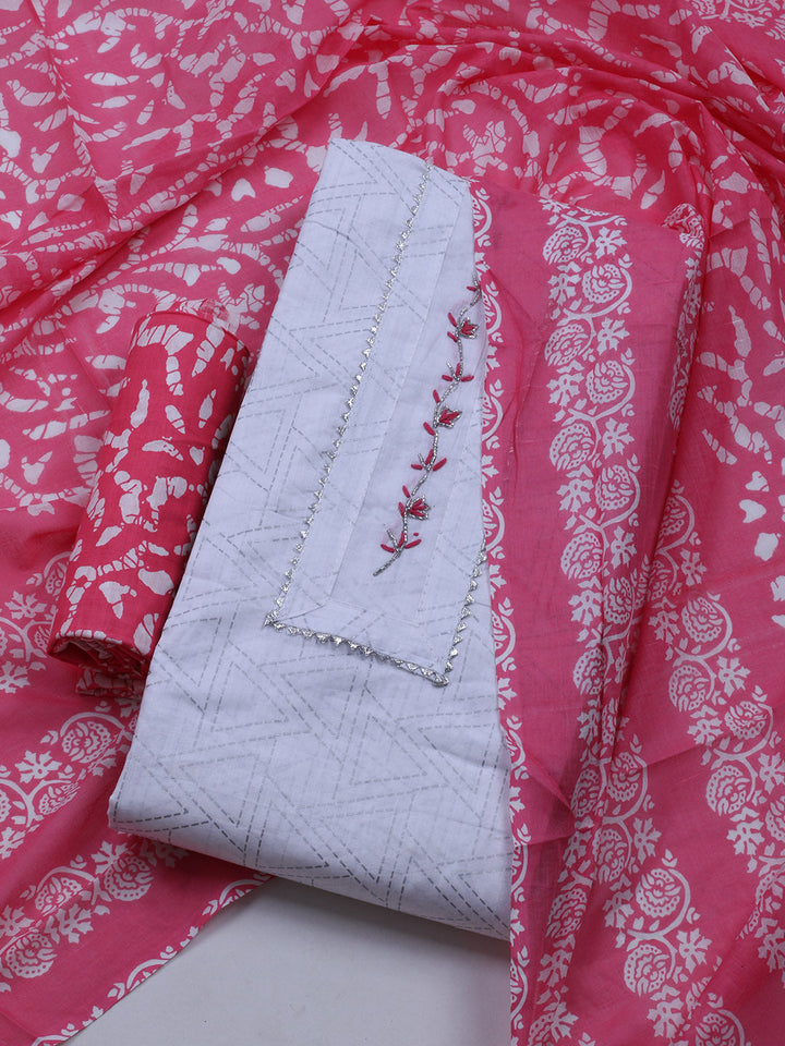 Printed Cotton Blend Unstitched Suit With Dupatta