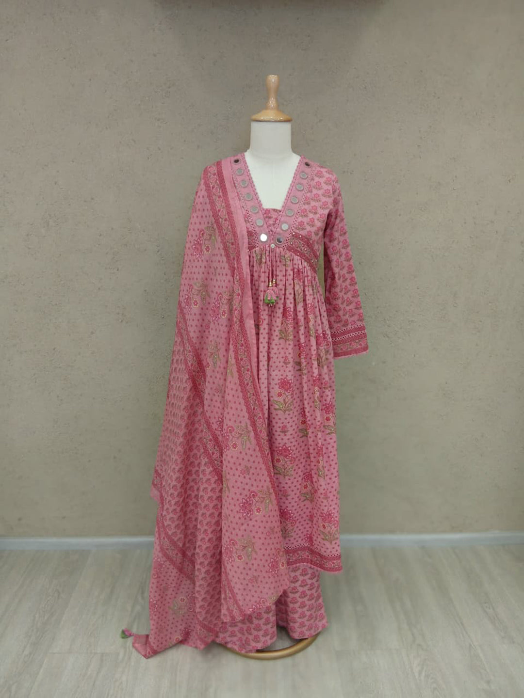 Printed Cotton Blend Kurta With Pants & Dupatta