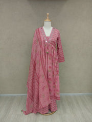 Printed Cotton Blend Kurta With Pants & Dupatta