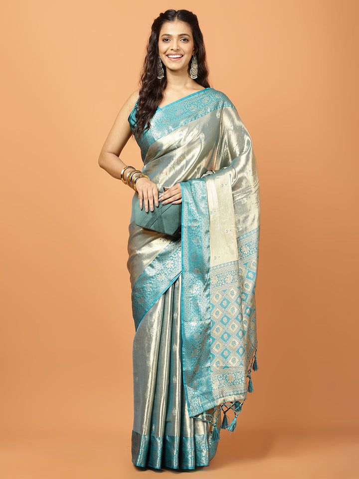 Plain Zari Border Banarasi Woven Saree