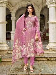 Printed Muslin Kurta With Pants & Dupatta