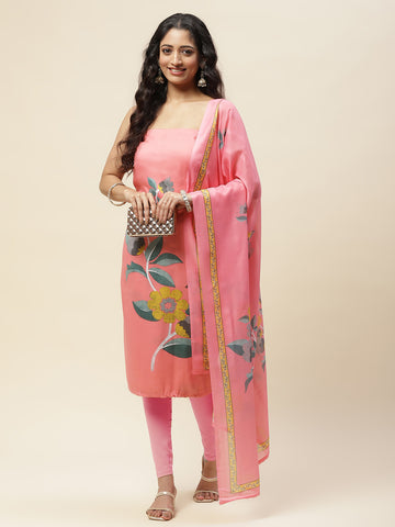 Printed Cotton Blend Unstitched Suit With Dupatta